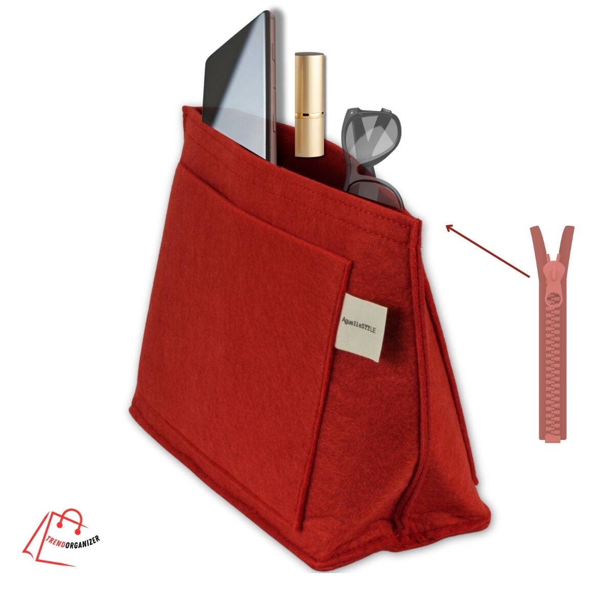 Çanta Organizer - ZİPTERRA- Renk: Kırmızı (Longchamp çantaya uygun)